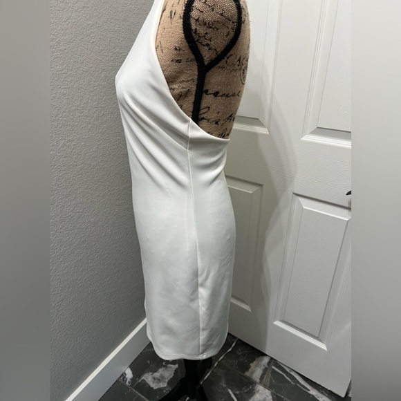 Bebe Mini White Halter Dress with Gold Jeweled Collar Lowback - Picture 11 of 14